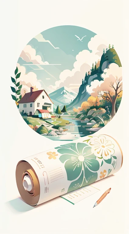 springtime!Wallpaper illustration,Nature views, minimalist illustration, a line drawing, Colorful，clean backdrop