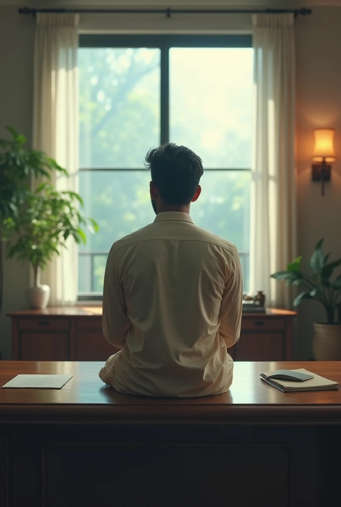 A young man alone with kurta sitting on the big trading desktop