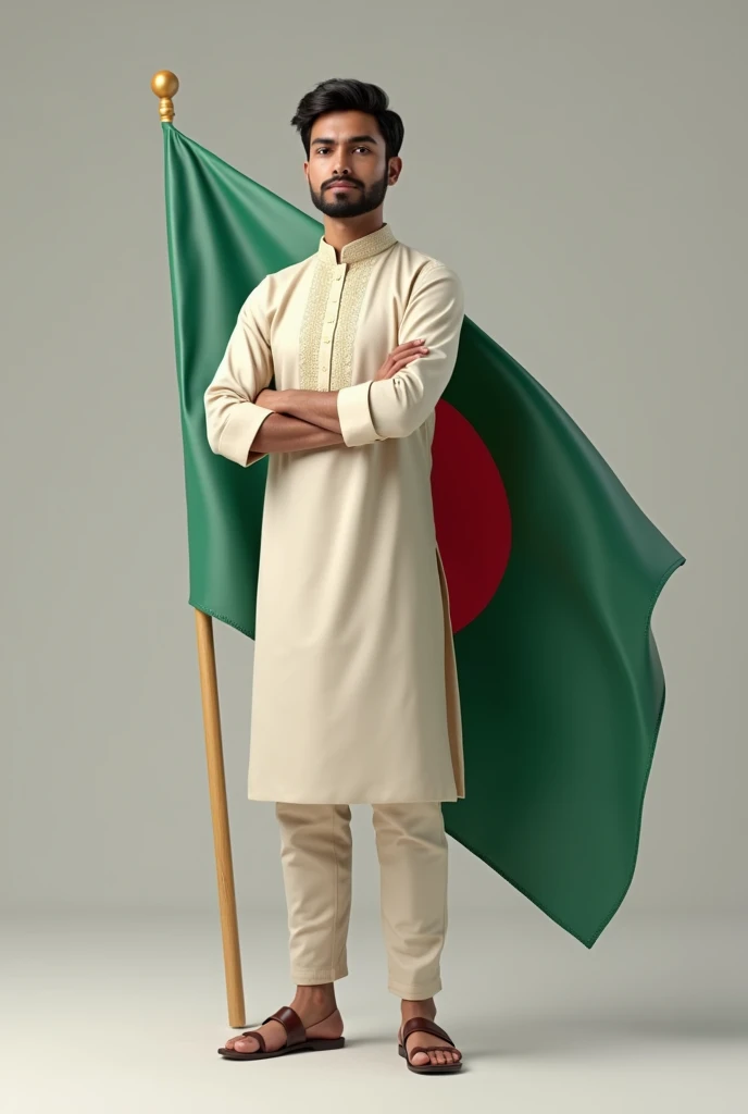 Print a 3D image of a 20-year-old boy standing with the flag of Bangladesh