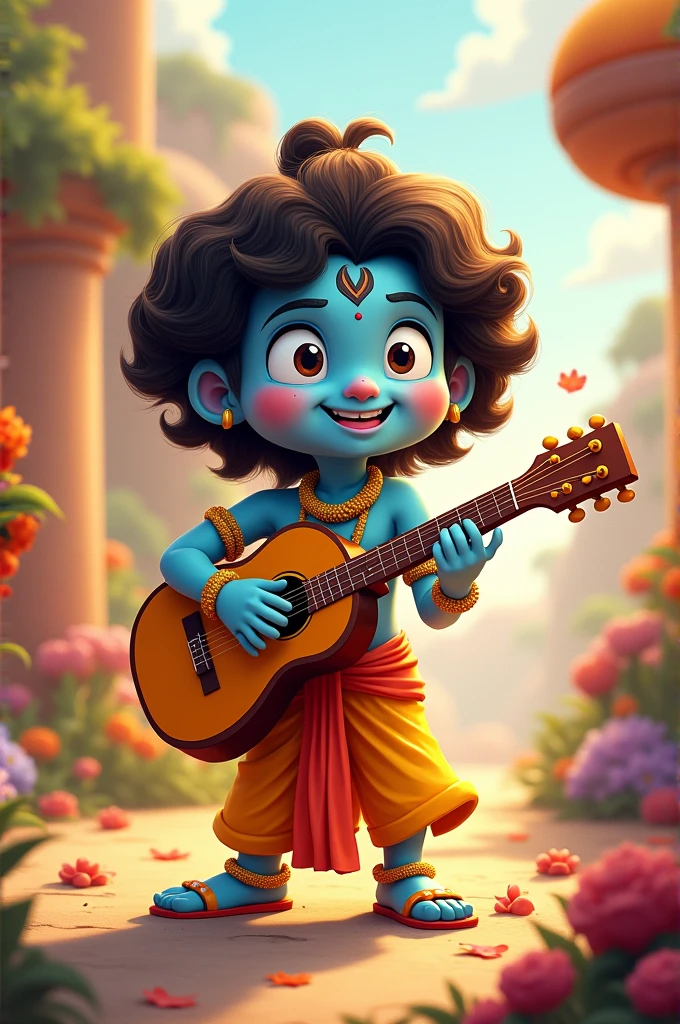 The cartoon network channel lord Little krishna plays guitar cartoon 
