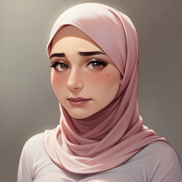 Pretty sexy woman, in a hijab, medium size breasts, high quality,4k, brown eyes, 40 years old, Milf, sorriso sedutor, perfect skin, blushing, pre cum, shine skin