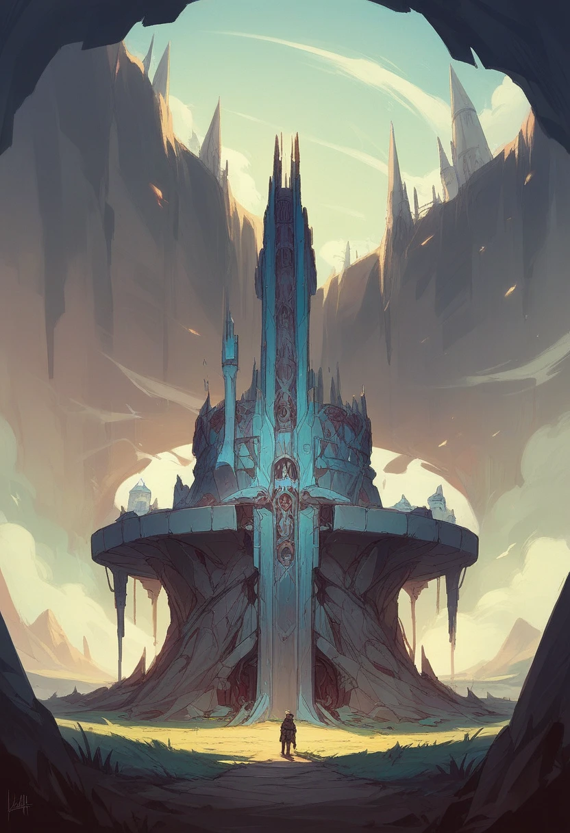 A man who was on a hill on the hill had a fork in the road. The young man was confused about where to go, the first road led to a big city which was very futuristic and the other road was the road to a mechanical castle which could move anywhere.