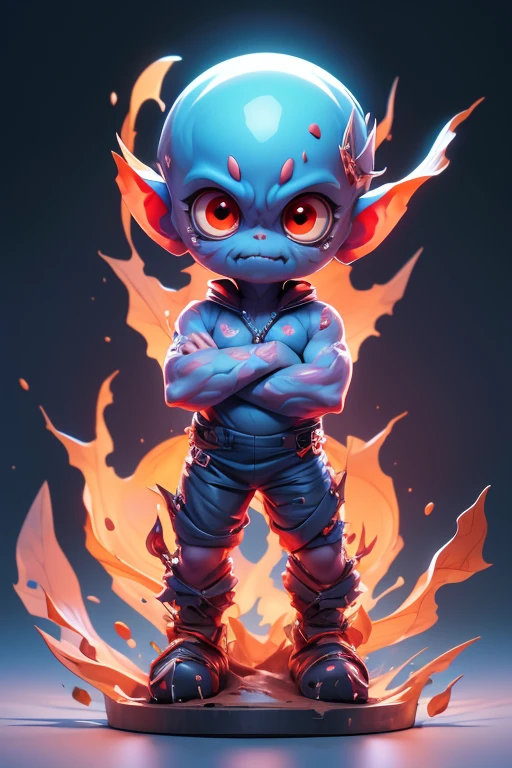 Create a monster image, a small, big-headed, baby monster.. The body is transparent and can be seen through. The image is sharp and detailed., with beautiful colors.. With arms, leg, eyes, mouth, พื้นหลังสีlegว
