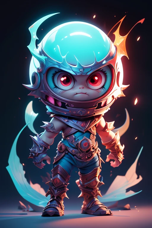 Create a monster image, a small, big-headed, baby monster.. The body is transparent and can be seen through. The image is sharp and detailed., with beautiful colors.. With arms, leg, eyes, mouth, พื้นหลังสีlegว