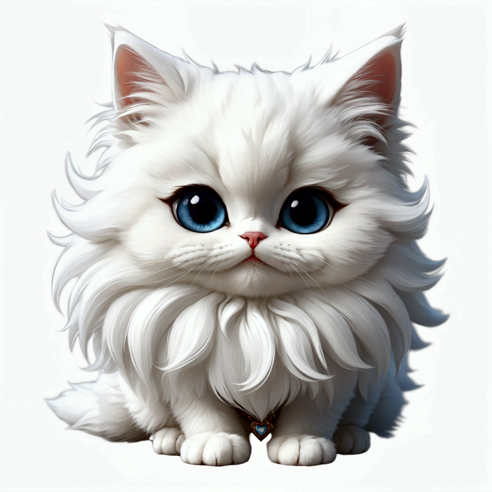 there is a White Cat with blue eyes sitting down, White Cat, fluffy Cat, Lovely and detailed digital art, realistic anime Cat, anime Cat, White ( Cat ) girl, the Cat is fluffy, Cute numbers, cute Cat, anthropomorphic female Cat, Cute numbers艺术, Cat furry, with White fluffy fur, persian Cat, anime visual of a cute Cat