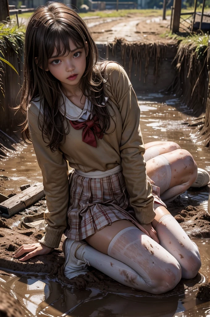 dirty white tights , Age 8 years, school shoes, dirty white socks , the waistband of the skirt is at a level above the chest. , schoolgirl with small breasts , red knot , red bow , dark red skirt , plaid skirt , pleated skirt , Dirty белая рубашка , realistic、top quality、Clear Photos、((Brick underground tunnel、Unpleasant smell of sewerage、Covered in mud、Sewer channels, filled with feces、a lot of trash and junk、Самая Dirty канализация))、The bricks are covered with moss、(( густые грязно-Brown hair、joy, covered in mud、Glad to get dirty))、(Dirty 、Tangier、Brown hair)、Lying face down in the dirt 、Scoop out the dirt with both hands、The beautiful girl&#39;s hair is covered in dirt、joy лежать в грязной канализации))、(((I want to smear dirt all over my body.、A large amount of impurities flows down the head.、The whole body is full of dirt 、a large amount of dirty garbage and waste , garbage heaps))