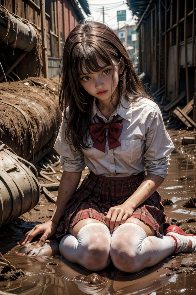 dirty white tights , Age 8 years, school shoes, dirty white socks , the waistband of the skirt is at a level above the chest. , schoolgirl with small breasts , red knot , red bow , dark red skirt , plaid skirt , pleated skirt , Dirty белая рубашка , realistic、top quality、Clear Photos、((Brick underground tunnel、Unpleasant smell of sewerage、Covered in mud、Sewer channels, filled with feces、a lot of trash and junk、Самая Dirty канализация))、The bricks are covered with moss、(( густые грязно-Brown hair、joy, covered in mud、Glad to get dirty))、(Dirty 、Tangier、Brown hair)、Lying face down in the dirt 、Scoop out the dirt with both hands、The beautiful girl&#39;s hair is covered in dirt、joy лежать в грязной канализации))、(((I want to smear dirt all over my body.、A large amount of impurities flows down the head.、The whole body is full of dirt 、a large amount of dirty garbage and waste , garbage heaps))