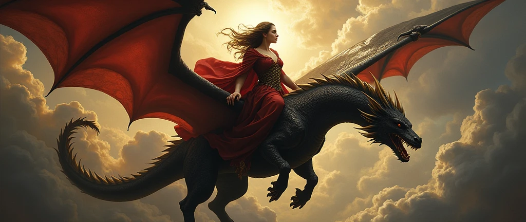 dragonrider;caravaggio painting; violet sorrengail; realistic; flying