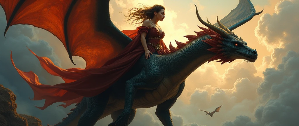 dragonrider;caravaggio painting; violet sorrengail; realistic; flying