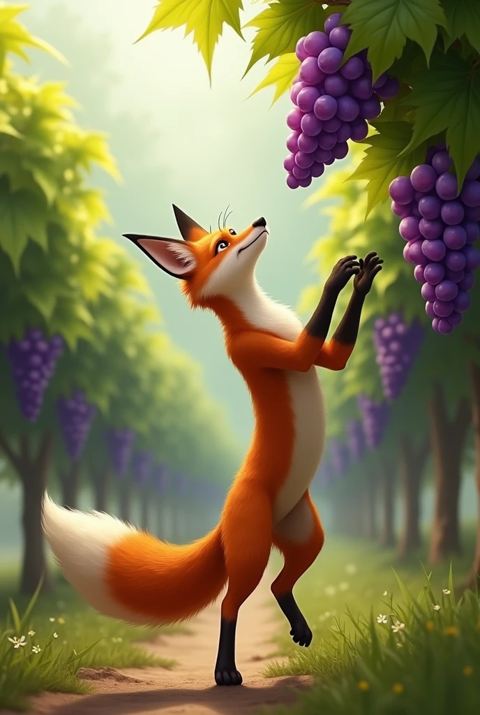 Fox jumping to get grapes