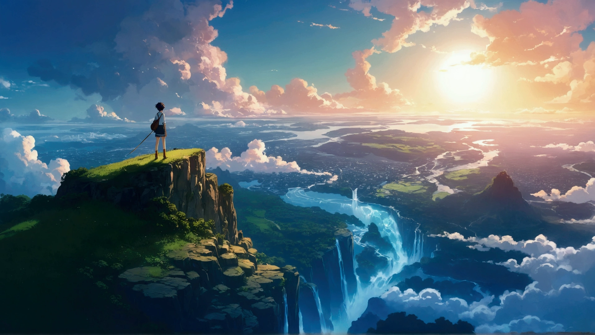 anime scenery of a cliff overlooking a river, makoto shinkai cyril rolando, beautiful anime scenery, anime landscape wallpaper, beautiful anime scene, anime art wallpaper 4 k, anime art wallpaper 4k, anime landscape, 4k anime wallpaper, anime art wallpaper 8 k, anime epic artwork, anime scenery, beautiful fantasy anime, anime wallpaper 4 k