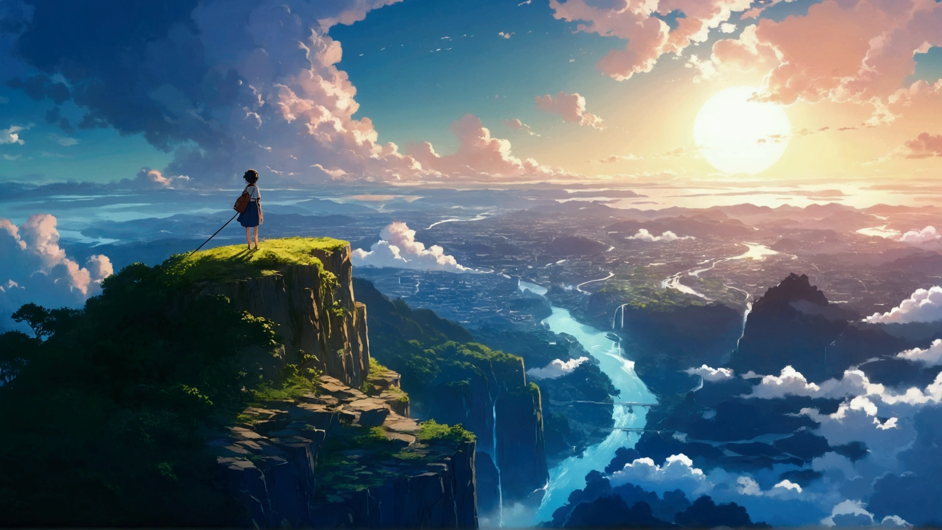 anime scenery of a cliff overlooking a river, makoto shinkai cyril rolando, beautiful anime scenery, anime landscape wallpaper, beautiful anime scene, anime art wallpaper 4 k, anime art wallpaper 4k, anime landscape, 4k anime wallpaper, anime art wallpaper 8 k, anime epic artwork, anime scenery, beautiful fantasy anime, anime wallpaper 4 k