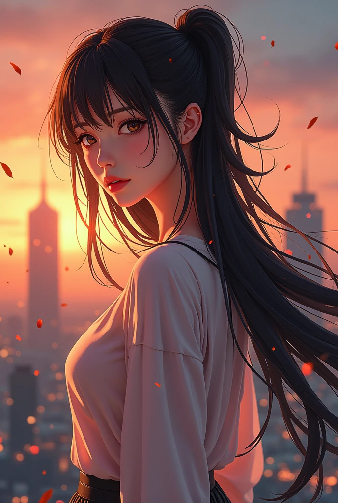 masterpiece, Best Quality, HuTaoV4, 1 girl, Alone, blush, a tail, by the wide, hair between the eyes, ((wet shirt)), city, outdoor, evening, movie poster, 8k extremadamente detallado, seeds, High resolution, ultra quality, cinematic lighting, ambient occlusion, High Definition, 2k, 4k, 8k, 16k, extremely detailed anime, Detailed faces, perfect composition, plano general, atmospheric lighting, very sexy, lift skirt, random lower back angle, uncensored, NSFW, uncensored