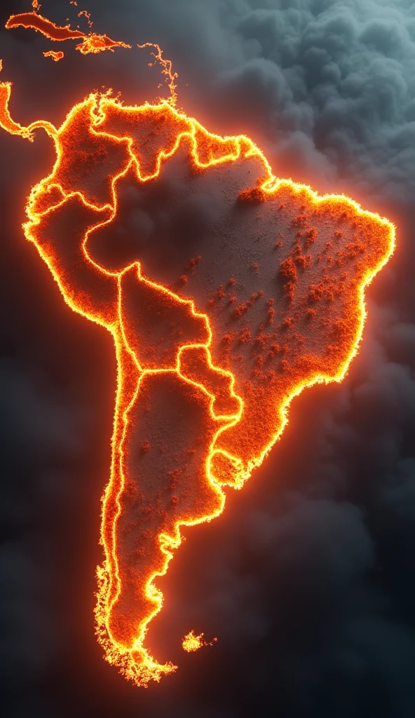 Map of Brazil on fire in 3D