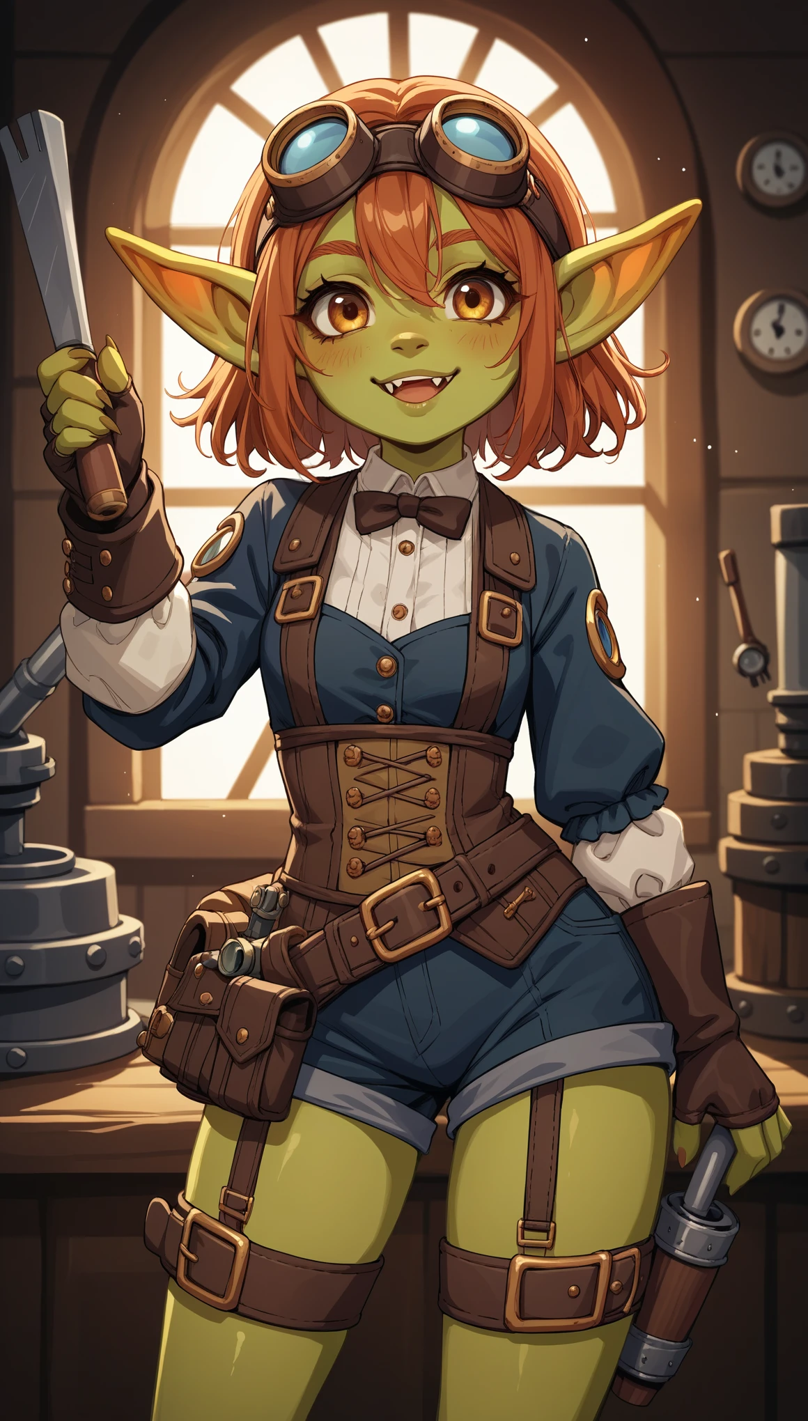 score_9, score_8_up, score_7_up, score_6_up, score_5_up, score_4_up, BREAK [source_anime], source_anthro, rating_safe, [rating_explicit],
A goblin girl , dressed, clothed, engineer, steampunk style, cute girl, sexy costume, googles, tools