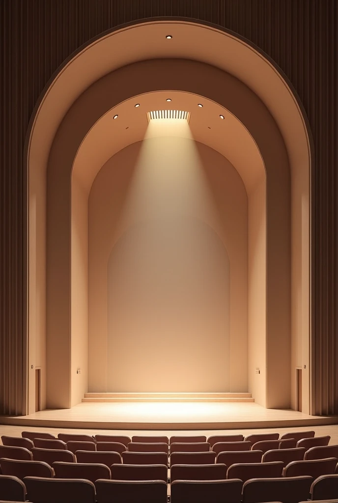 3d design of theatre that has 1078 seats and curved design simple only and the pov is on the stage 14 coulmns only