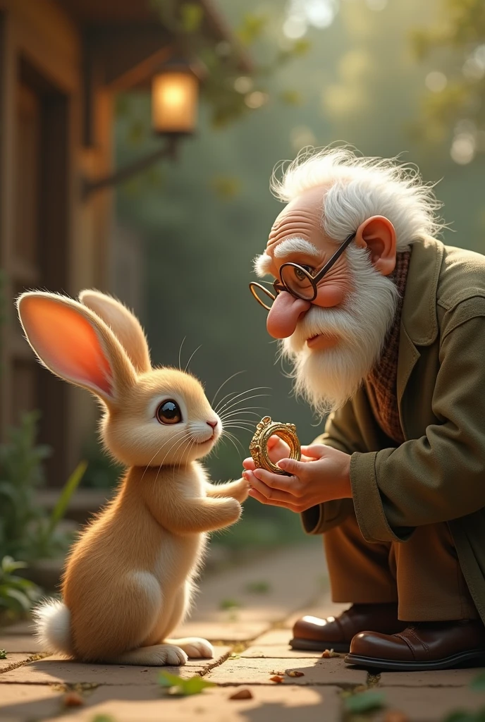 Rabbit x old man ring cute
