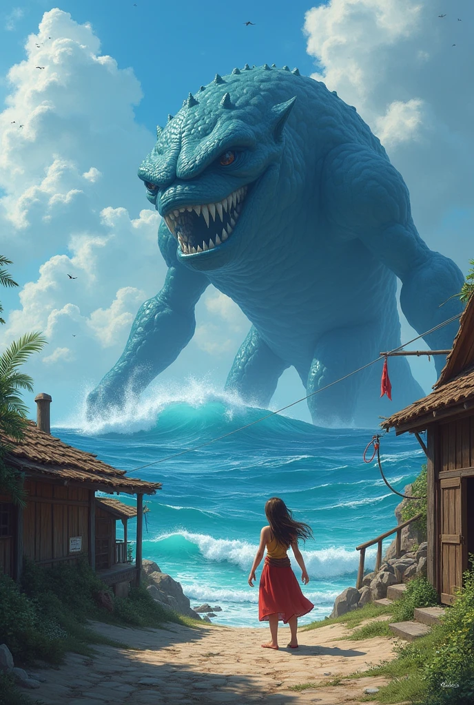 In a small coastal village  surrounded by the vast, mysterious ocean, there lived a brave girl named Elara . The villagers often spoke in hushed tones about the Guardian of the Deep, a colossal creature said to protect the seas from those who would harm it. The Guardian was both feared and revered, its presence a legend passed down through generations.
