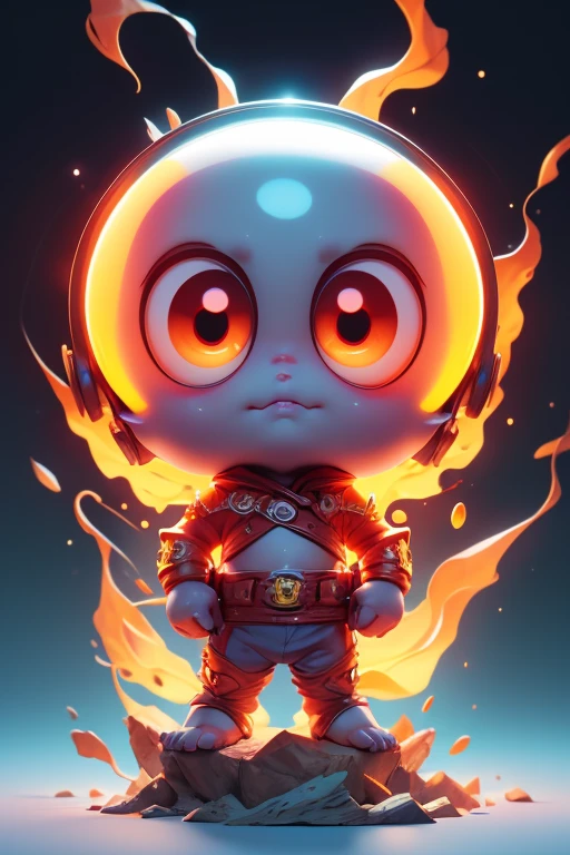 Create a monster image, a small, big-headed, baby monster.. The body is transparent and can be seen through. The image is sharp and detailed., with beautiful colors.. With arms, leg, eyes, mouth, พื้นหลังสีlegว