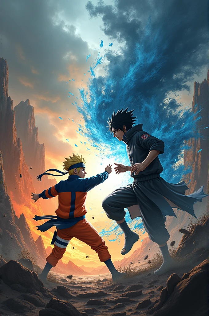 Naruto Fighting with Sasuke for tshirt design