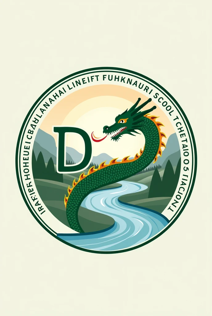 School logo。Natural and simple atmosphere。Dragon and river motif。The main color is #00aff0ff Using。学校名はdechencholing Higher Secondary School。Dragon bending its body to form the alphabet「d」Create a。Schools in the Kingdom of Bhutan。capital。Providing cutting-edge education。A design that stands out when cut into a circle。