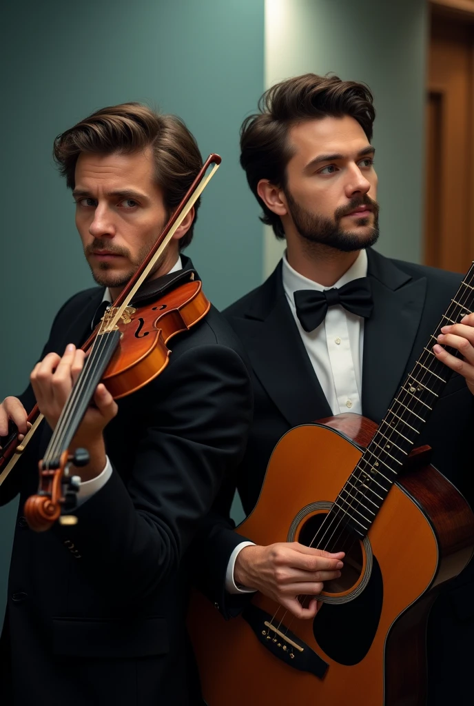 Attractive Violin and guitar combine men photo for youtube video cover. Size 16:9
