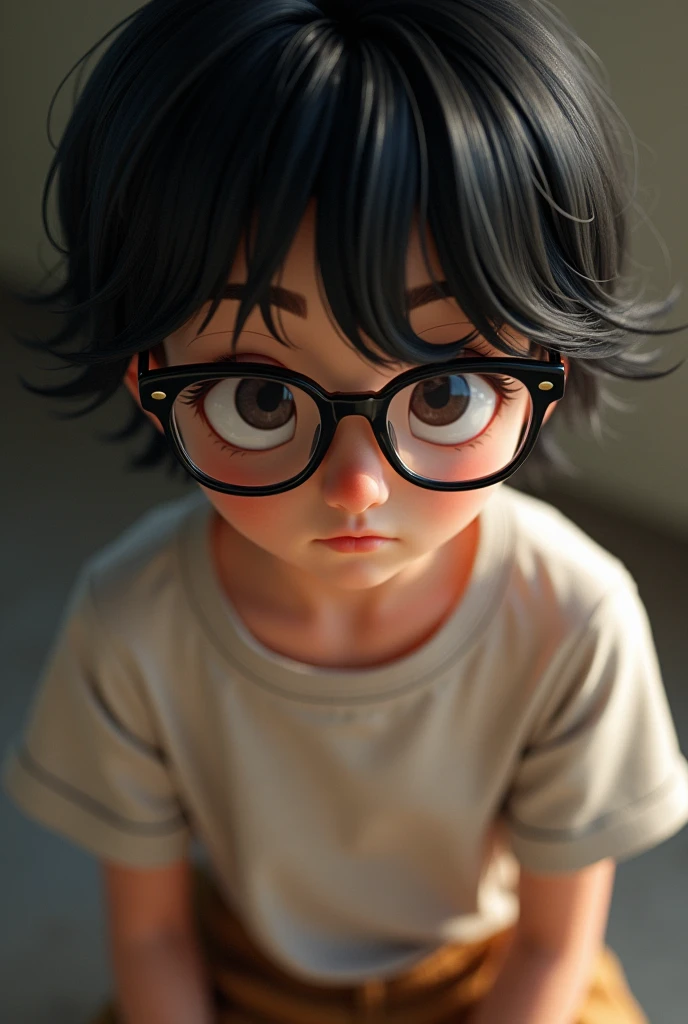 ((Highest quality)), ((masterpiece)), (detailed), One person, Short Hair,Black Hair,Boston Glasses,T-Shirts,Gaucho pants,First-person view,to close range,Looking at this,