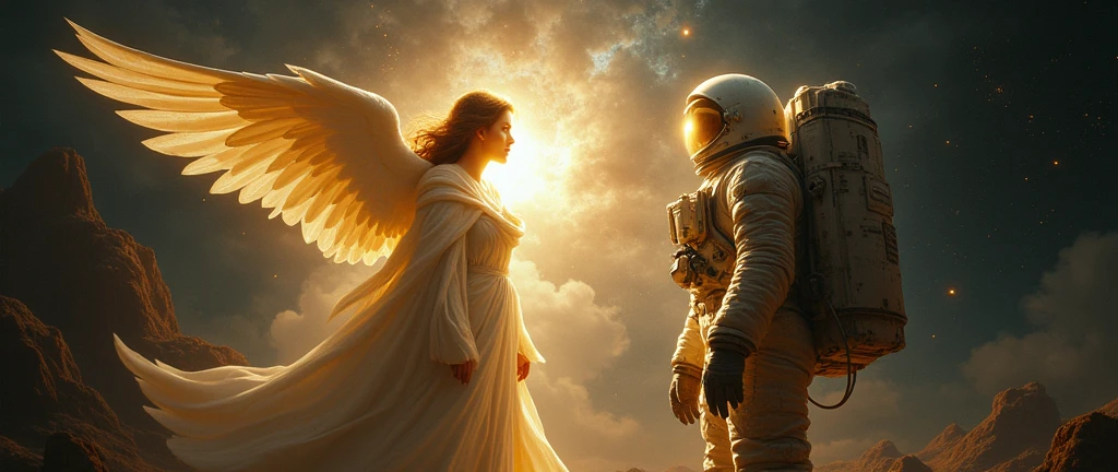 angel and astronaut; caravaggio painting