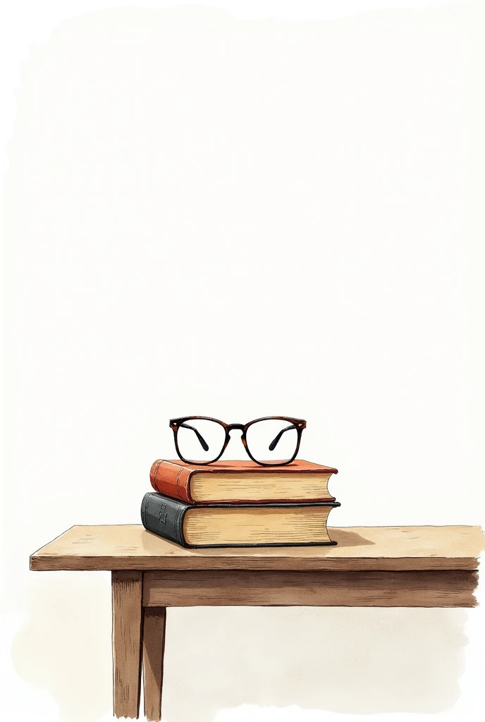 The glasses are on the wooden desk、Old books、No people、Watercolor、Background white