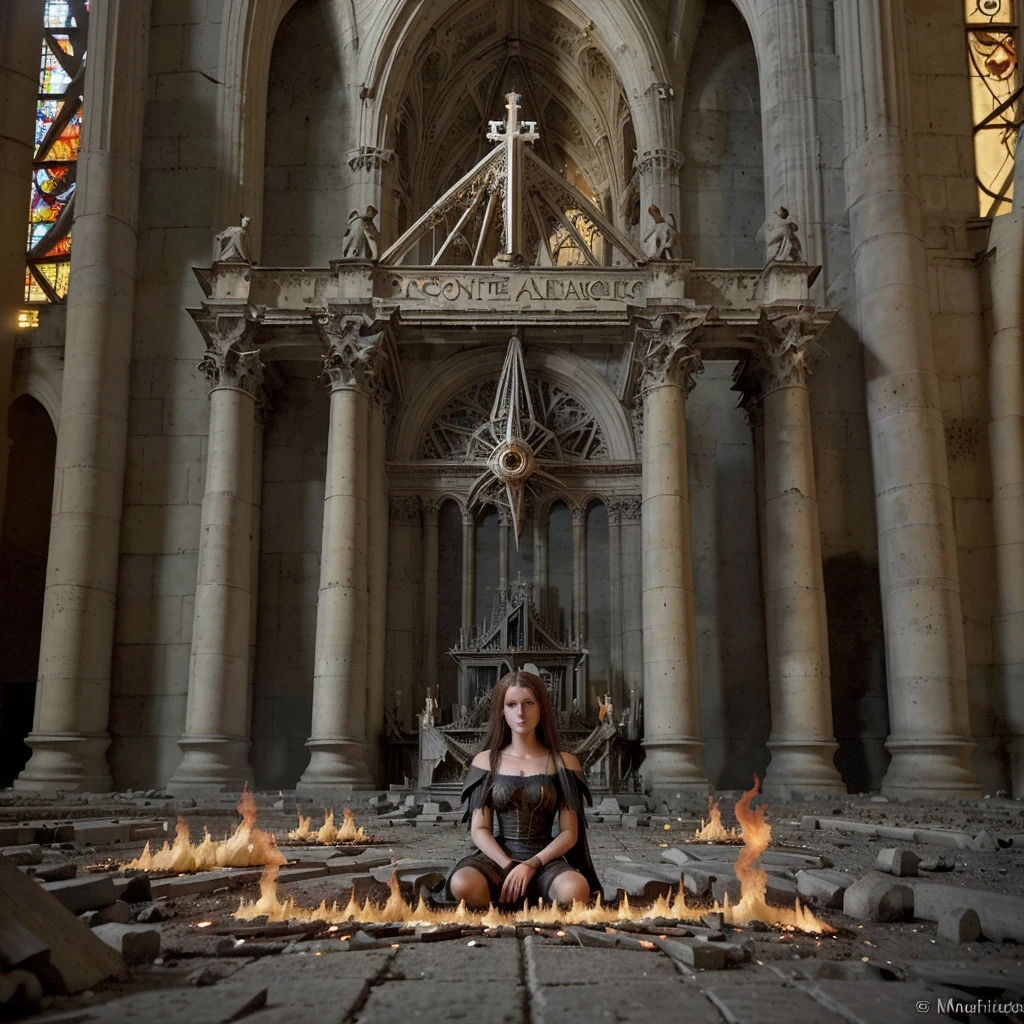 une scène apocalyptique, la bourse et la basilique saint pierre sont détruite par les flammes, au centre il y a un ange face à une magnifique femme démon tout deux les ailes déployées et armes à la main. Les mots "Sigil Of Lilith" sont écrit en haut et en lettres gothiques. Les mots "FALLEN KINGDOMS" sont écrit en bas en somptueuses lettres de feu.