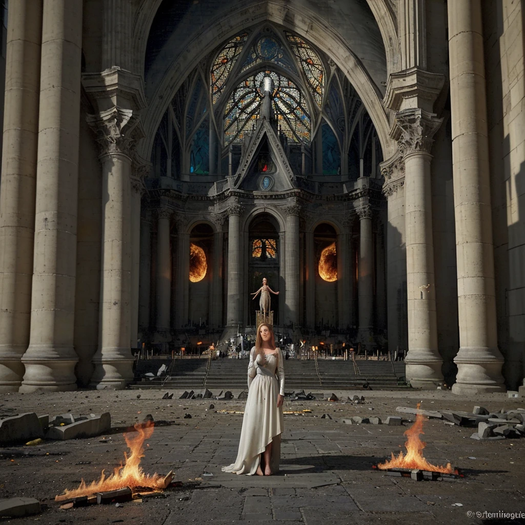 une scène apocalyptique, la bourse et la basilique saint pierre sont détruite par les flammes, au centre il y a un ange face à une magnifique femme démon tout deux les ailes déployées et armes à la main. Les mots "Sigil Of Lilith" sont écrit en haut et en lettres gothiques. Les mots "FALLEN KINGDOMS" sont écrit en bas en somptueuses lettres de feu.