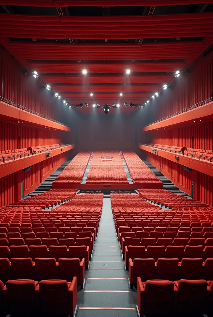 3d design of theatre that has 1078 seats and the first row has 25 seats and add 8 after 25 as the seats goes up to reach the 1078 seats and curved design simple 

