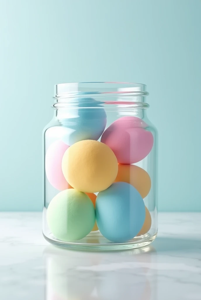 milk balls with colour blue, pink, green, yellow in glass jar, HD, transparent background 