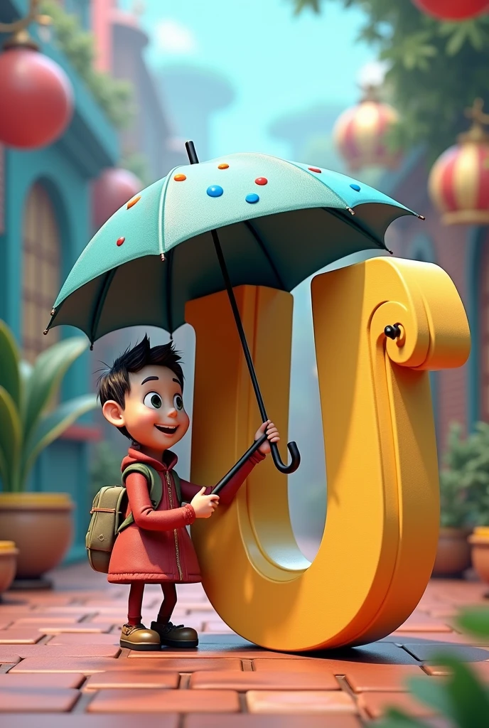 Create an animated image for alphabet U and an talking umbrella with animation 3D