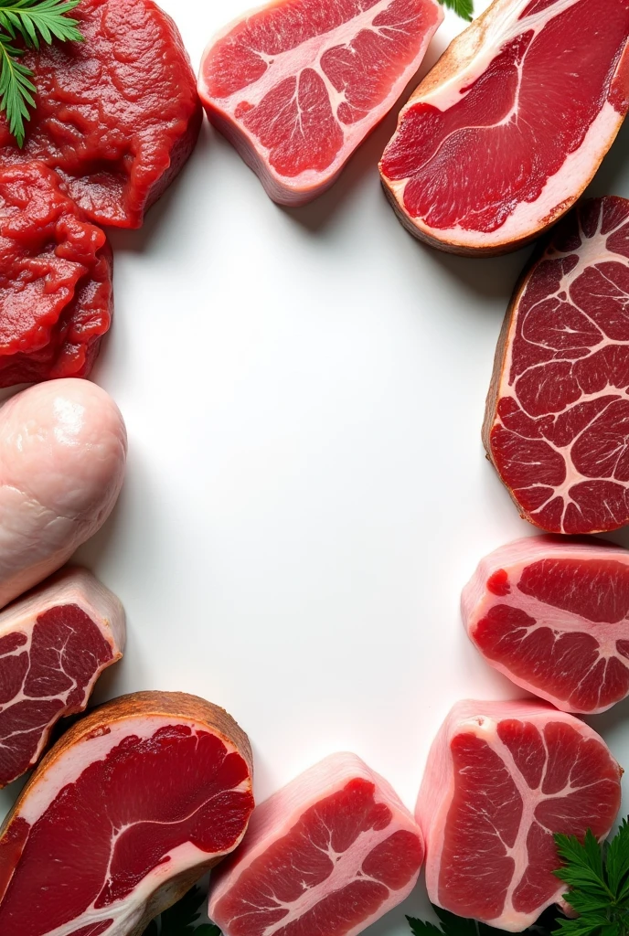 Background image with realistic different meat with more blank space in middle