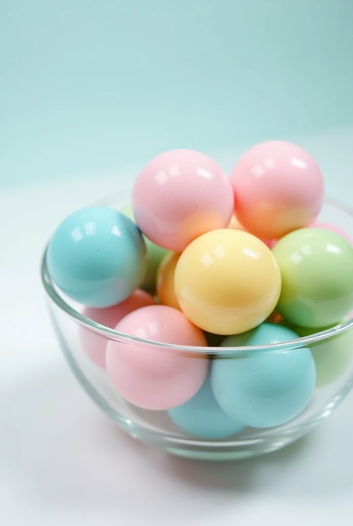milk balls with colour blue, pink, green, yellow in glass bowl, HD, transparent background 