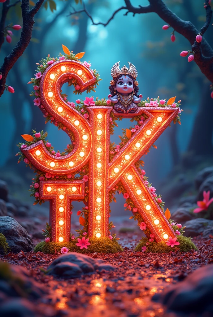 Generate a image wishing happy Krishna jayanthi to letters S T A K , Middle part should contain the wish happy Krishna jayanthi and around it 4 the letters "S", "T","A","K". Make it beautiful. Use Only 4 LETTERS and use each letter only once.