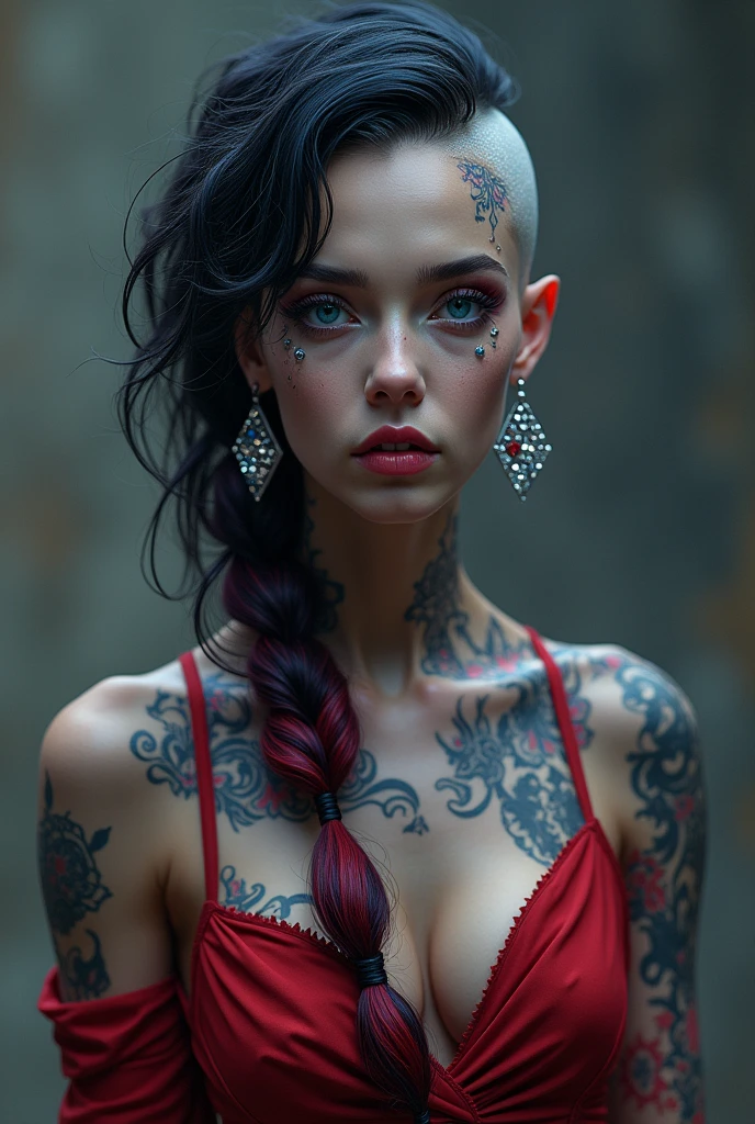 Dahlia Sin'felle is a fascinating and complex character in the Forgotten Worlds. Here is a detailed description of her appearance:
Hair: Her head is mostly shaved, except for a single braid of raven black and crimson hair running down the right side of her head12.
Eyes: Bright blue eyes that often have an intense and penetrating look12.
Face: She has tattoos of blue and purple ink, often taking the form of a lurking feline12.
Earrings: She wears diamonds in her left ear, one for each lover she has killed, and sparkling studs in her right ear for lovers she still wants to kill12.
Clothing: She often wears a scarlet dress that is sleeveless, backless, and low-cut. Their clothing is both alluring and practical for battle12.
Physique: She is tall and has an athletic figure that highlights her abilities as a warrior12.
Dahlia is known for her beauty and deadly nature, making her one of the most fascinating characters in the world of the Forgotten Realms