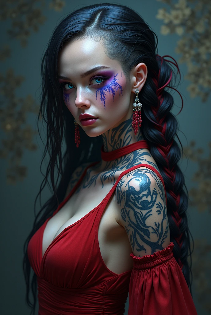 Dahlia Sin'felle is a fascinating and complex character in the Forgotten Worlds. Here is a detailed description of her appearance:
Hair: Her head is mostly shaved, except for a single braid of raven black and crimson hair running down the right side of her head12.
Eyes: Bright blue eyes that often have an intense and penetrating look12.
Face: She has tattoos of blue and purple ink, often taking the form of a lurking feline12.
Earrings: She wears diamonds in her left ear, one for each lover she has killed, and sparkling studs in her right ear for lovers she still wants to kill12.
Clothing: She often wears a scarlet dress that is sleeveless, backless, and low-cut. Their clothing is both alluring and practical for battle12.
Physique: She is tall and has an athletic figure that highlights her abilities as a warrior12.
Dahlia is known for her beauty and deadly nature, making her one of the most fascinating characters in the world of the Forgotten Realms