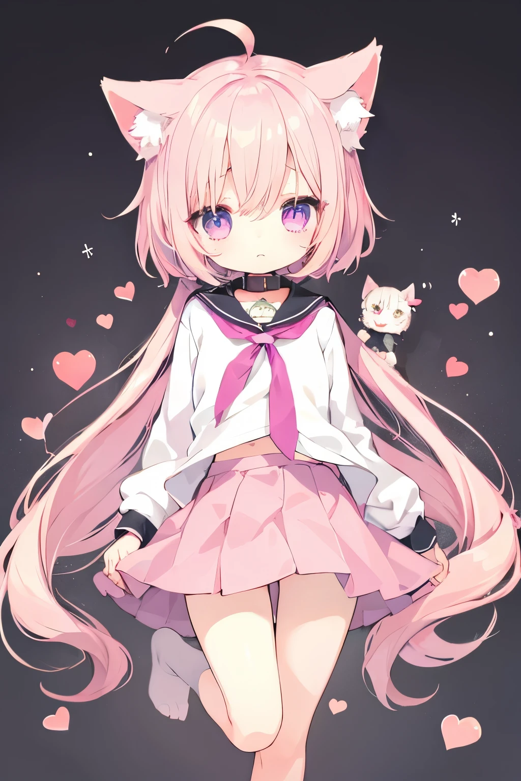 NSFW,short, Light pink hair、cardigan、Pink Skirt、Putting on a collar、Elementary school girl、Very beautiful and Shining Eyes、Shining Eyes、1 person、Cat ear、(((((Small body)))))、heart❤、((Sweat、vapor)）