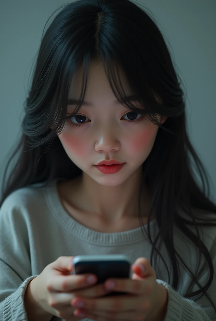 A girl talking through her phone
The pov is in the back of the girl