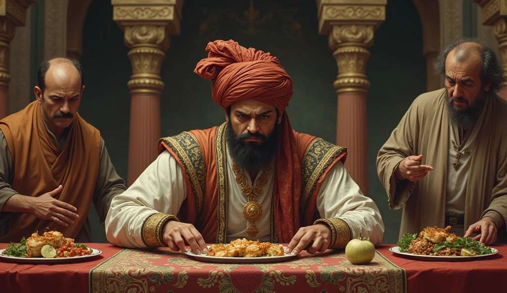 Akbar’s Displeasure - Akbar expressing dissatisfaction with the food and being frustrated over the day's events.