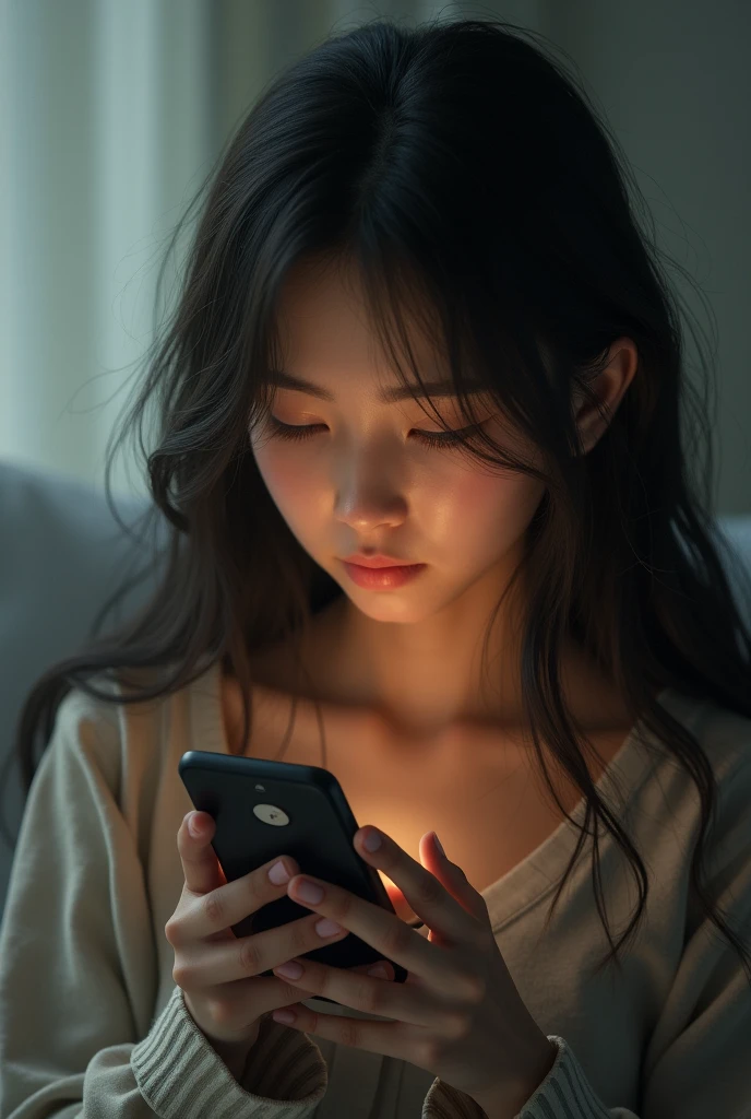 A girl talking through her phone
The pov is in the back of the girl