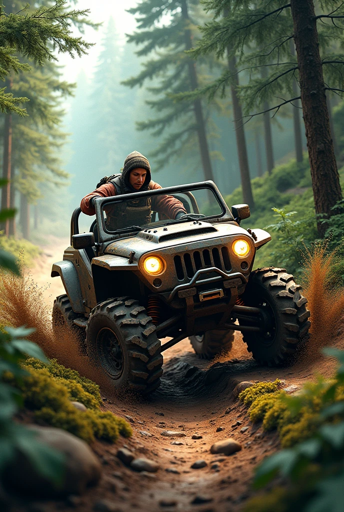 Off-road driver in forest