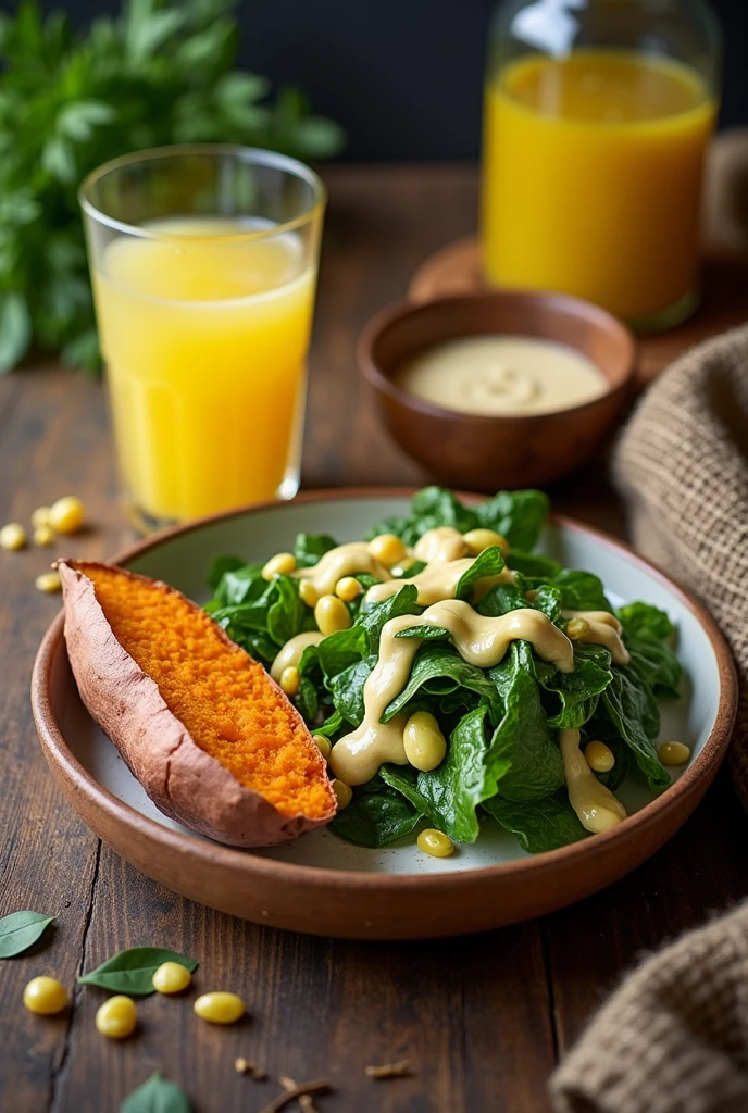 1 sweet potato, 1 sweet potato leaves salad with mayo dressing and 1 Calamansi juice