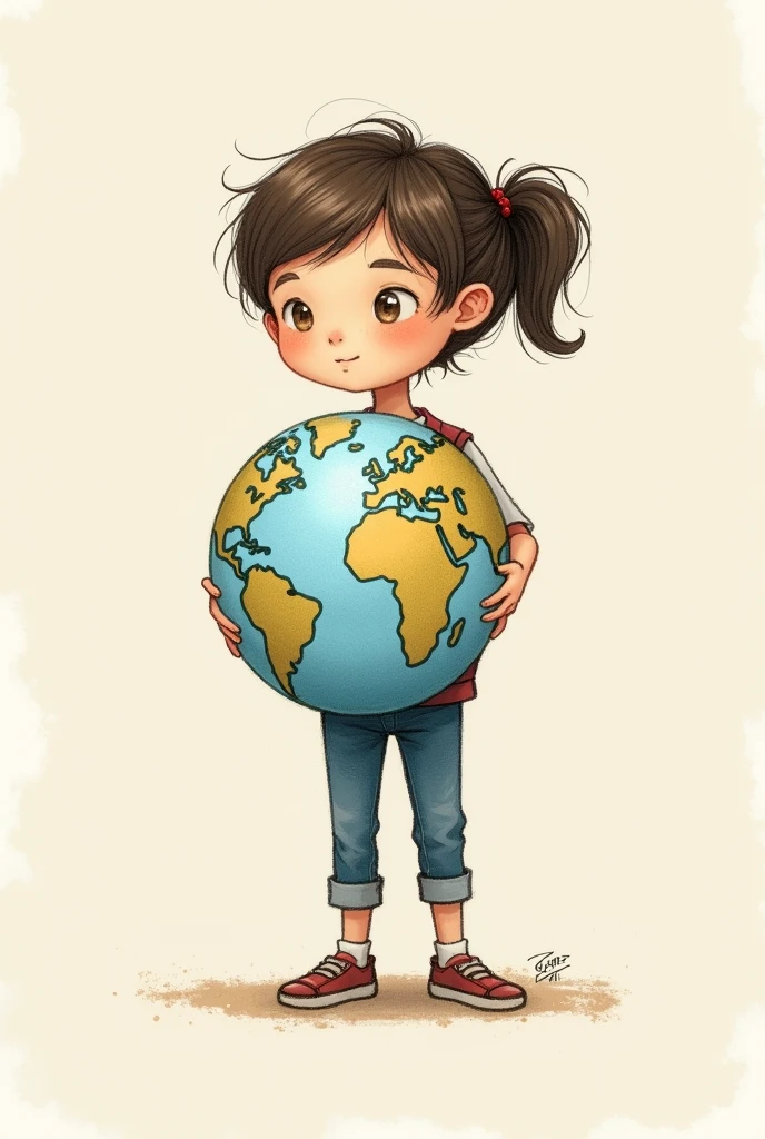 A student holding earth make it look like hand drawn