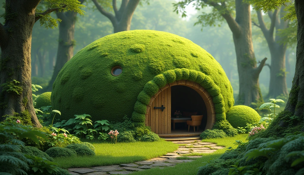 A round radish hut covered with moss