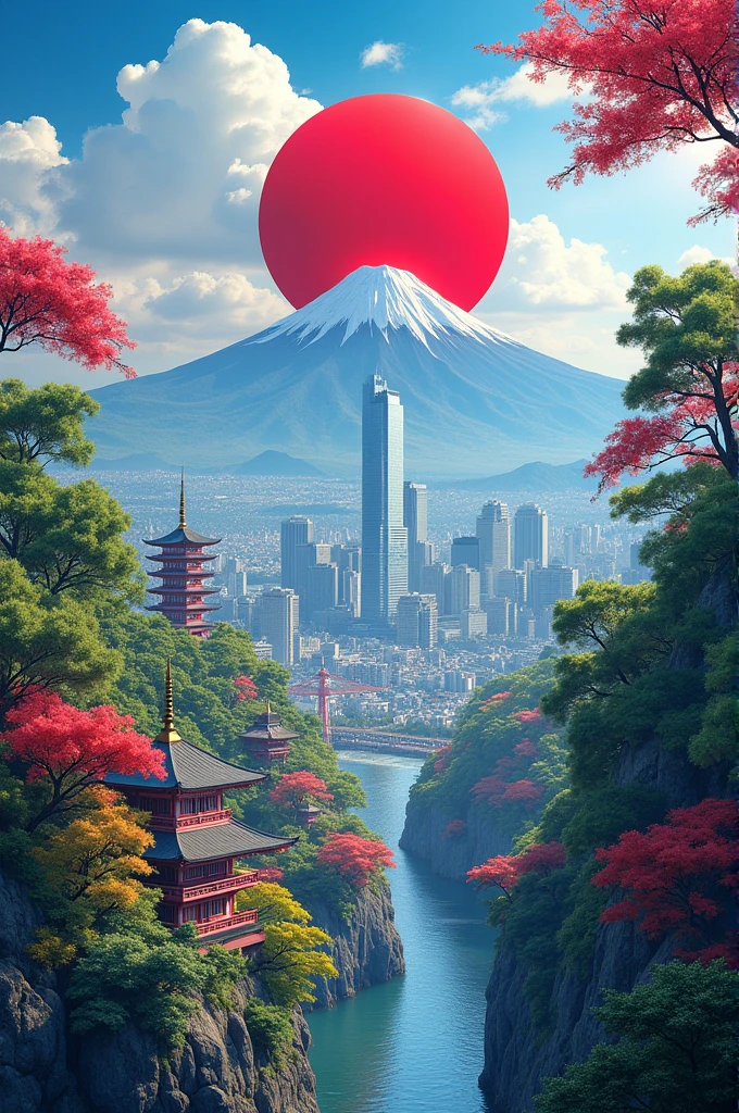 Japan special beauty included city and japan flag
