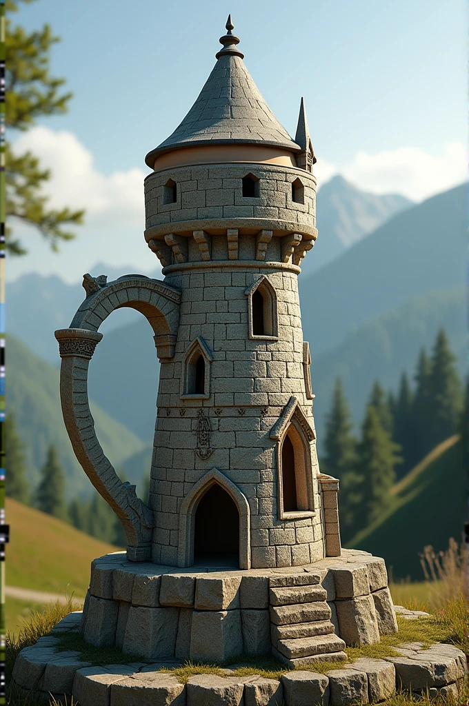 une chope en forme de tour chateau