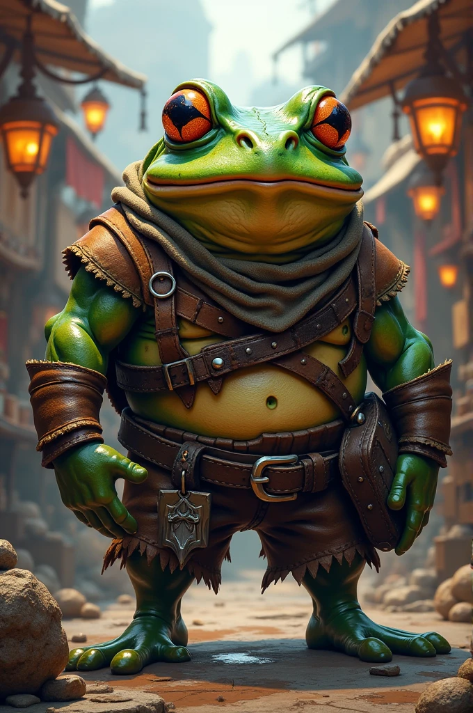Grenouille badass de jeux vidéo qui est marchande ambulante
